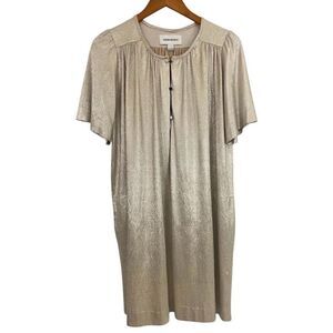 Sabina Musayev Gold Silver Metallic Dress Short Sleeve Mini Size S Missing Belt